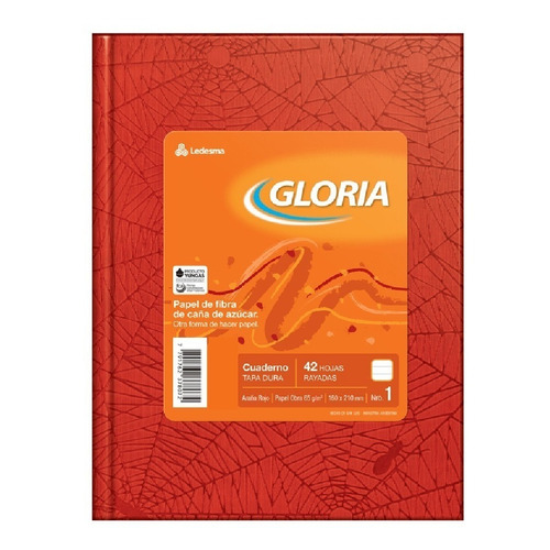 Cuaderno Ledesma Gloria Tapa Dura 42 Hojas Rayadas Rojo 
