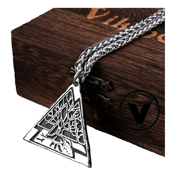 Collar Hombre Lujo Triángulo Valknut Vida  Nórdico Vikings