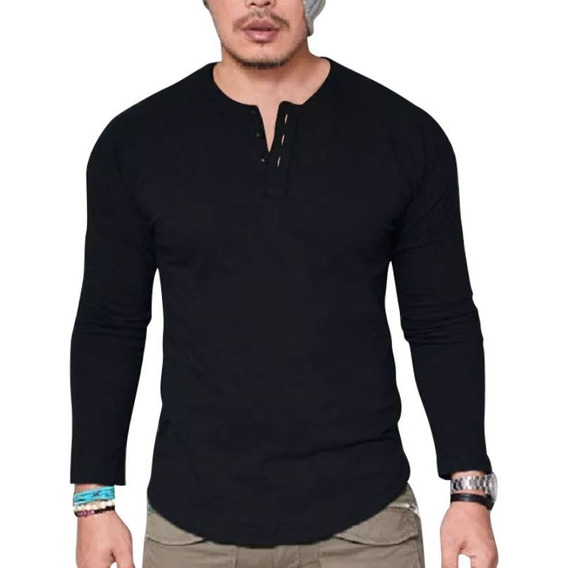 Playera Hombre Cuello Mao Casual Cómoda Manga Larga 3038 S