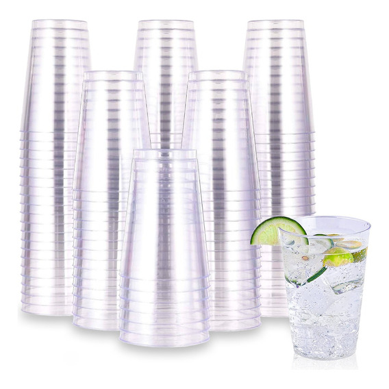 100 Copas de Plástico Berry Bloom Resistente Premium Transparentes Vasos Elegantes Desechables para Fiestas, Bodas, Postre, Cócteles, Vino (12 Onzas)