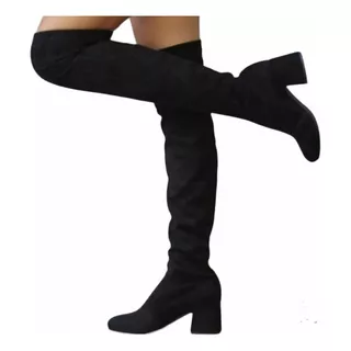 Botas Bucaneras Negras Tela Gamuza Elastizada