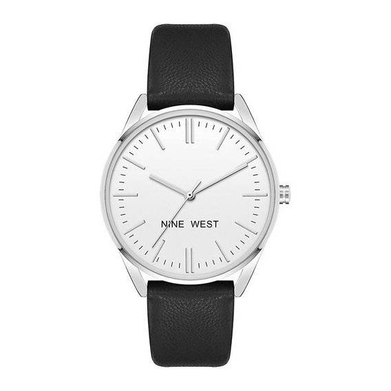 Nine West Women's Strap Watch Reloj Negro Con Plata Color del bisel Plateado Color del fondo Plateado