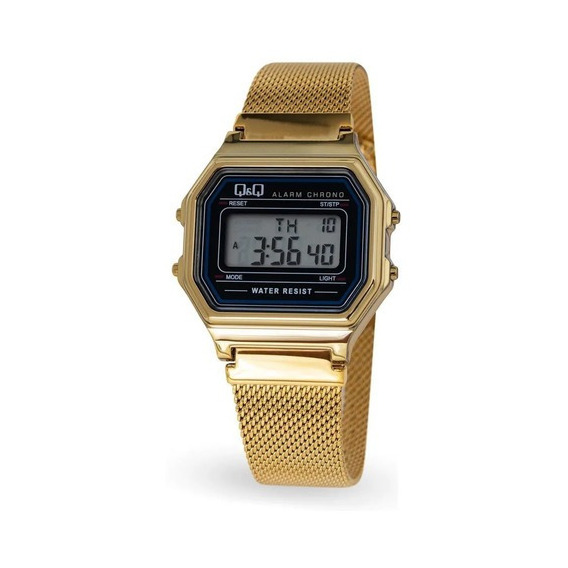 Reloj Q&q Digital Unisex M173j027y Malla Dorada Febo