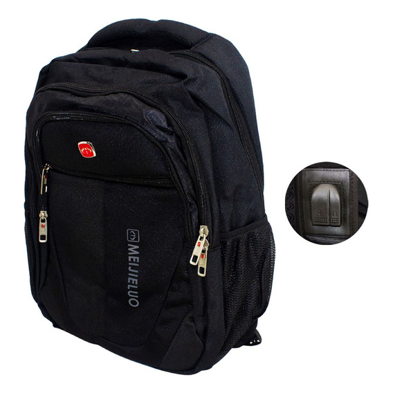 Mochila Para Computadora O Laptop Puerto Usb Color Negro