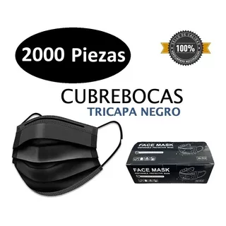 Cubrebocas Tapaboca Tricapa Negro 2000 Piezas. Mayoristas