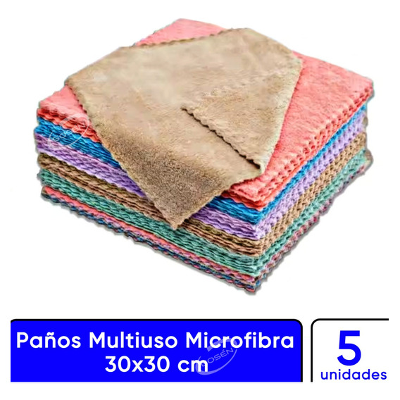 Pack 5 Paño Microfibra Multiuso Secado Rapido 30*30 Cm