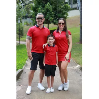 Kit Família Polos Vermelho Paixão 3 Peças