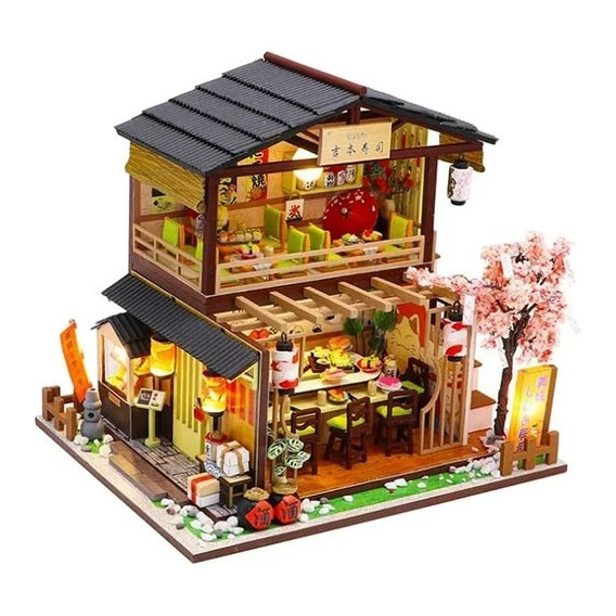Casa Miniatura Bricolage Diy Con Luz Sushi Restaurant Japón