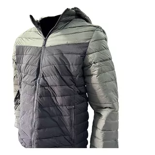 Campera Puffer Inflada Combinada Negro/gris H - Hombre