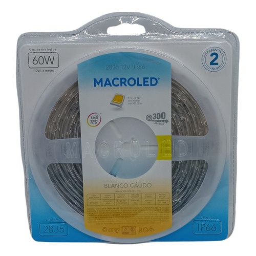 Tira LED Macroled C300-FW12 2835 blanca cálida 5m 12V IP66