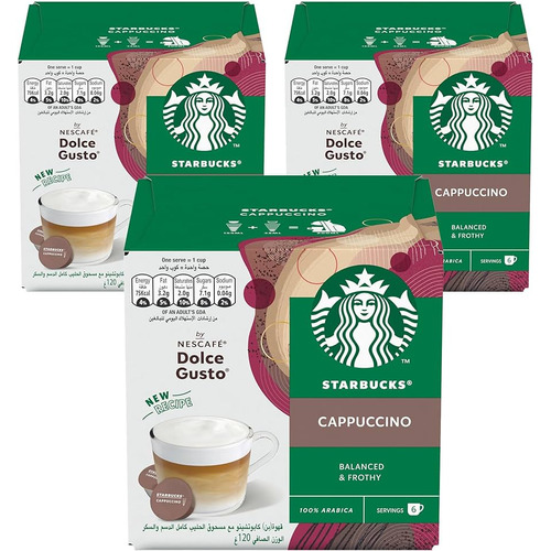 Nescafé Dolce Gusto Starbucks kit 3 cajas café cappuccino 12 capsulas