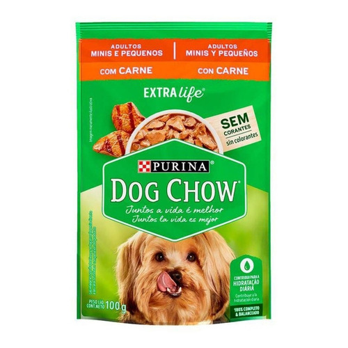 Alimento Dog Chow Salud Visible Sin Colorantes para perro adulto de raza mini y pequeña sabor carne en sobre de 100g