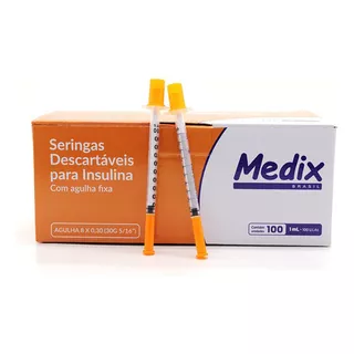 Seringa Insulina Medix 1ml Agulha Fina 8x0,3mm 30g 100 Unid Capacidade Em Volume 1 Ml