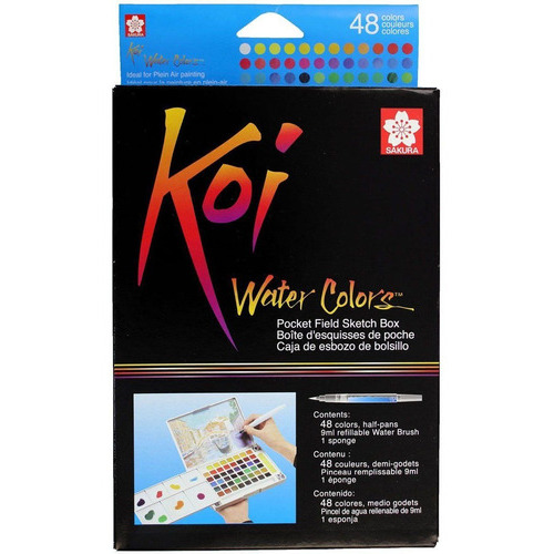 Set De Acuarelas Koi 48 Pastillas Con Pincel De Agua Color Multicolor