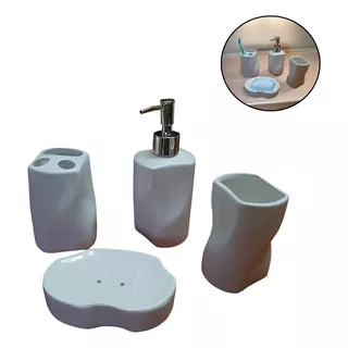 Set Accesorios Baño Porcelana Kit 4 Piezas Dispenser Jabon