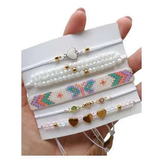 Set Pulseras Ajustables Tejidas Mostacilla Miyuki Mariposa