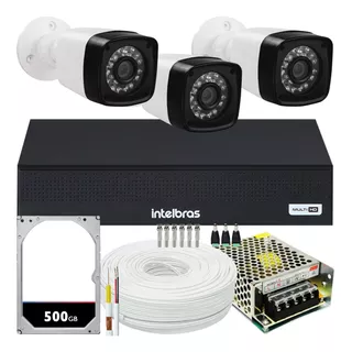 Kit Cftv 3 Cameras Segurança 1080p Full Hd Dvr Intelbras 4ch