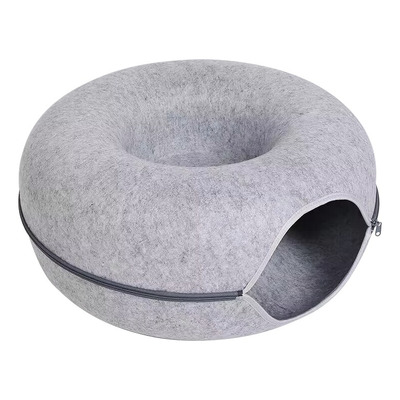 Cama Tunel Para Gatos Con Cremallera Tipo Donut Mascotas L Color Gris