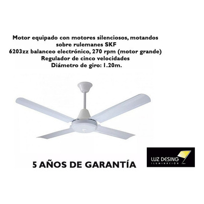 Ventilador De Techo Blanco 4 Palas 5 Velocidades Garantía Tg
