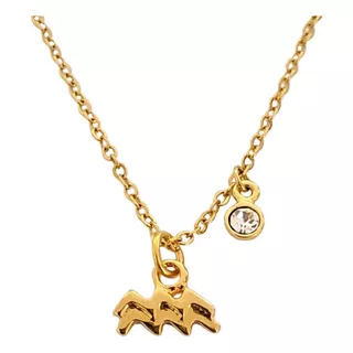 Collar Signo Zodiacal Acuario Y Cristal Chapa De Oro 22k 