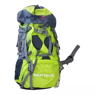 Mochila De Camping Safari Trekking Viaje Bp75 Ripstop 75lts Color Verde Diseño De La Tela Liso