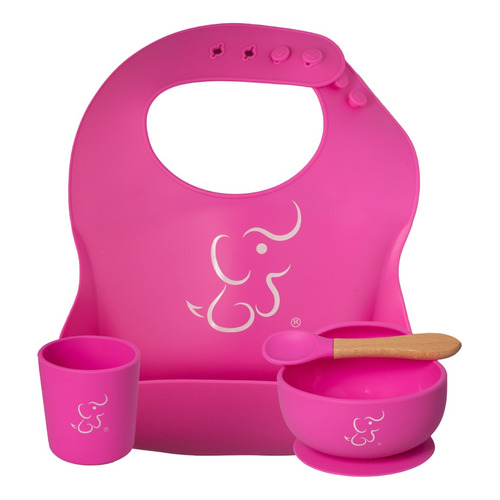 Set Papu Baby De 1 Babero, 1 Vaso Y 1 Plato Hondo/bowl Con Color Rosa chicle