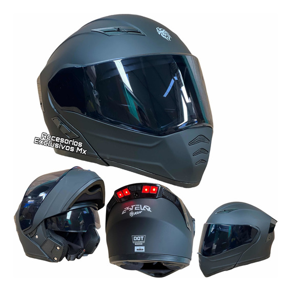 Casco Kov Abatible Led Certificado Estelar Negro Mate Deport