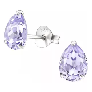 Aros Plata 925  Gota Punto De Luz Cristal Violeta Mujer Niña