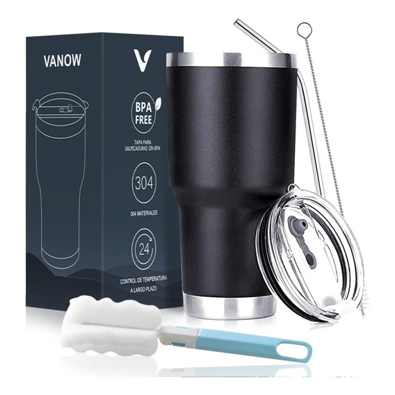 Vaso Térmico De 30oz Acero Inoxidable Con Popote Y Cepillo 