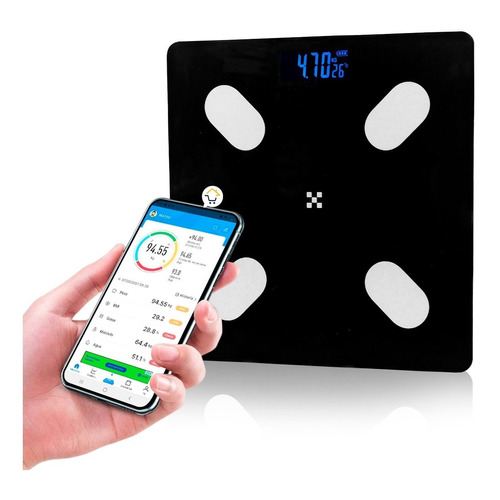 Báscula Inteligente Pesa Digital Bluetooth App Vidrio Of401 Color Negro 3 W