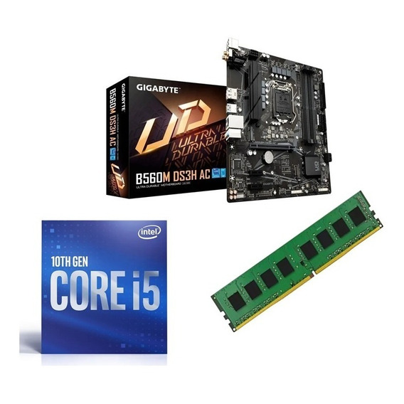 Combo Intel Core I5 10400 + Gigabyte B560m Ds3h Ac + 8gb