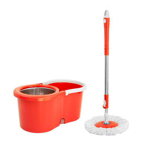 Trapeador Giratorio Con Cubeta Spin Mágico Microfibra Mop Color Rojo