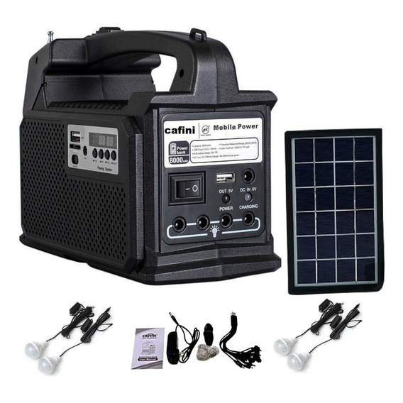Kit Solar Portátil+panel Solar+4 Focos+radio Fm/ Cafini