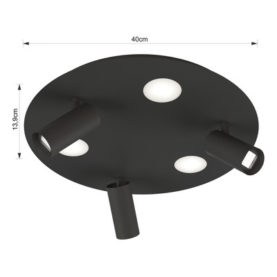 Plafon 6 Luces Led Nacho+eye Negro Base Redonda 20375 Rd