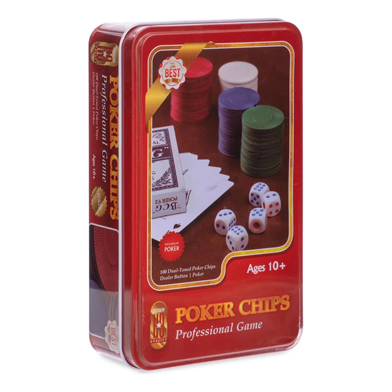 Juego De Póker 100 Fichas + Cartas Y Dados En Caja Portable