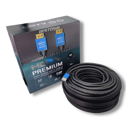 Cable HDMI 2.0 4K 60Hz 30 metros PREMIUM conectores metálicos bañados en oro AMITOSAI  MTS-HDMI4K3000