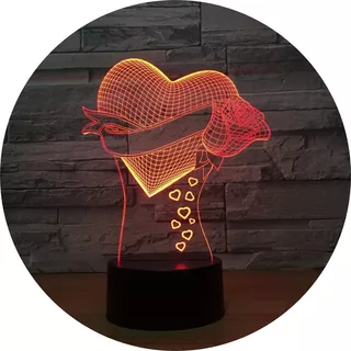 Corazón Rosas Regalo Aniversario Lampara Led 3d Ilusión