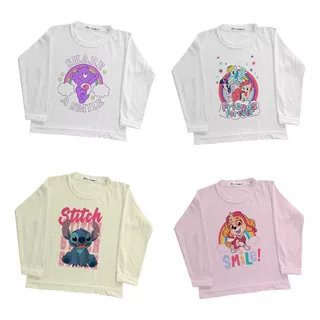 Remeras Nena Personajes Manga Larga Pack X 4 Unidades