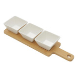 3 Petisqueiras Com Bandeja Wolff De Bambu Branco 31cm X 9cm