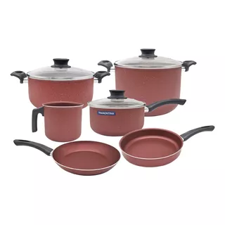 Set Juego Bateria Ollas Cocina Tramontina Paris Granito 9pzs Color Rojo