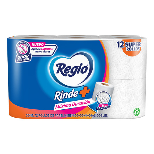  Regio rinde+  12 unidades papel higiénico doble hoja