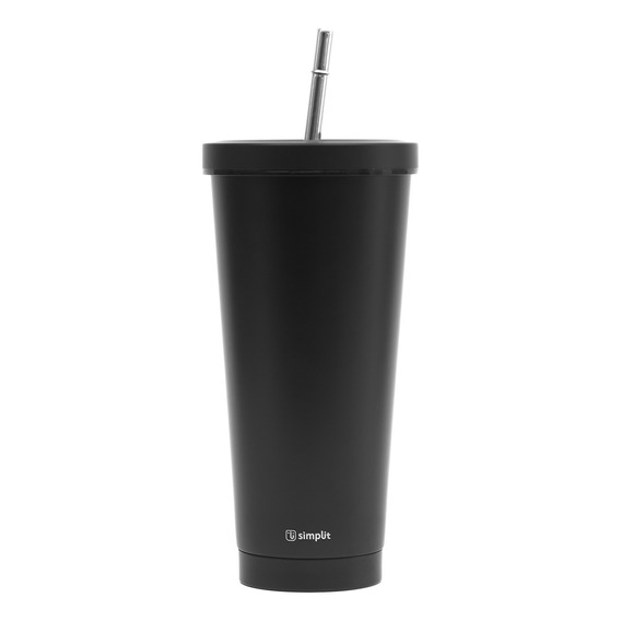 Vaso Térmico Tumbler 750ml Con Tapa Y Bombilla Negro Simplit