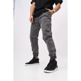 Jogger De Jeans Hombre Mom Recortes Rigido Coffs Grey Bond