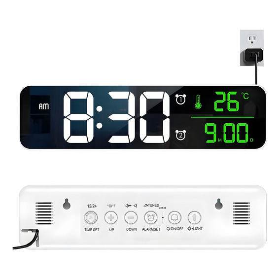 Reloj De Pared Digital Led Con Termómetro Alarmas Calendario