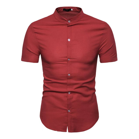 Camisa Cuello Mao Manga Corta Hombre Vestir Caballero