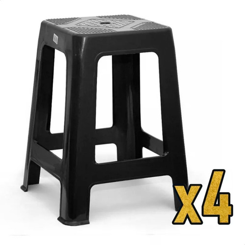 Banqueta X4 Apilable Reforzada Plástico Súper Resistente Color Negro