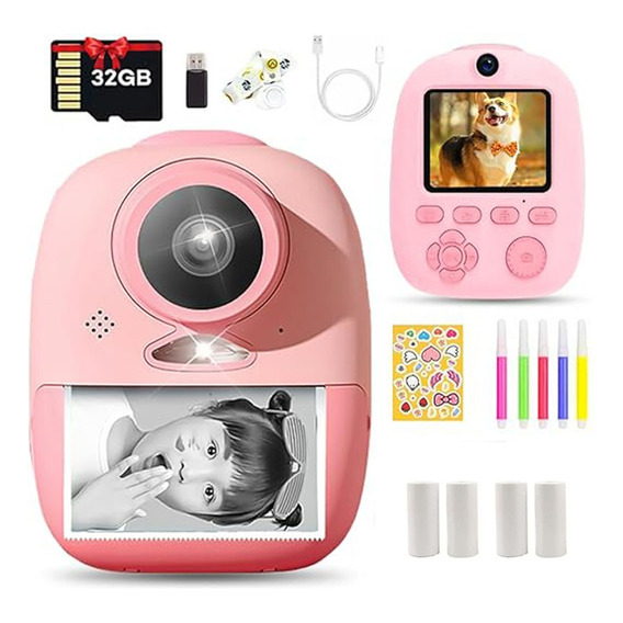 Cámara Digital Hd Con Impresora Y Tarjeta De 32gb Para Niños