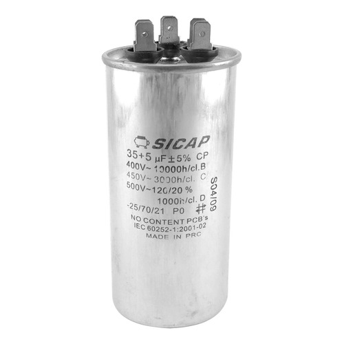 Capacitor Dual 35 + 5 Uf Aire Split Refrigeración Metálico