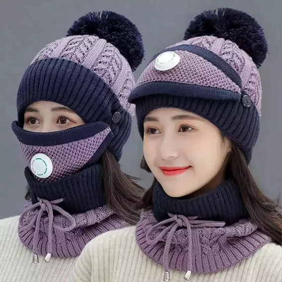 Gorro De Lana Con Bufanda Y Mascarilla 3 En 1 Para Invierno