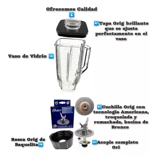 Kit Oster Completo Vaso D Vidrio Cuchilla Tapa Rosca Acople 